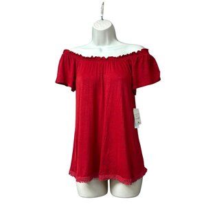 Belle Du Jour Juniors' Flutter Sleeve Peasant Top, Pomegranate, Sz. S